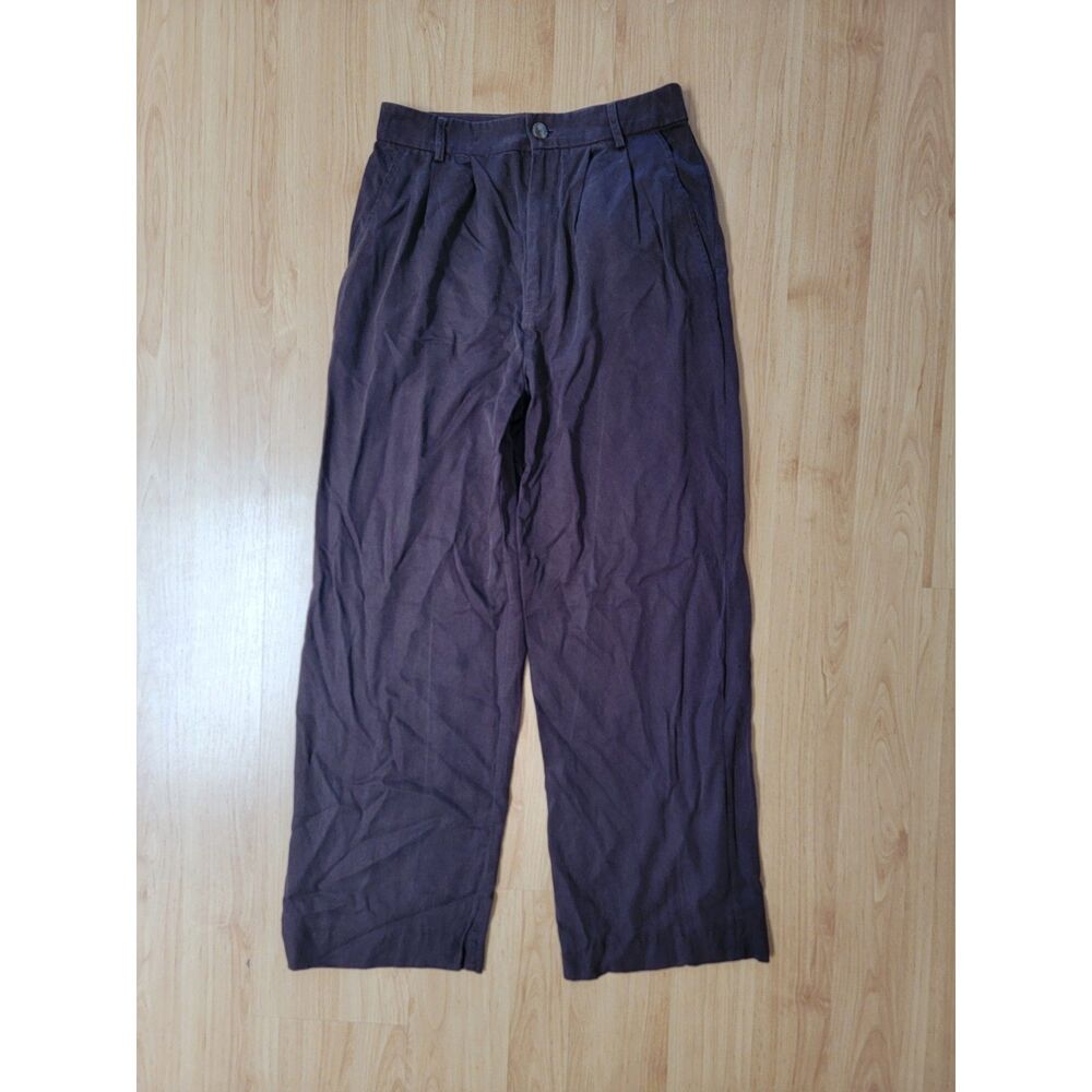 Reformation 100% TENCEL Lyocell Pleated Relaxed Leg Trousers Dark Brown Size 4